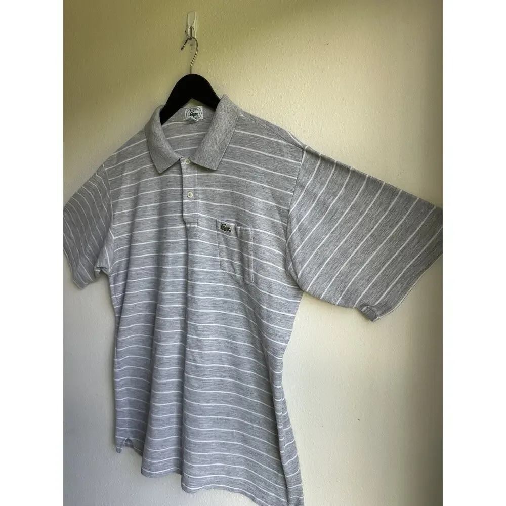 Lacoste Men's XL Gray Polo Shirt Stripe Embroidery Logo
